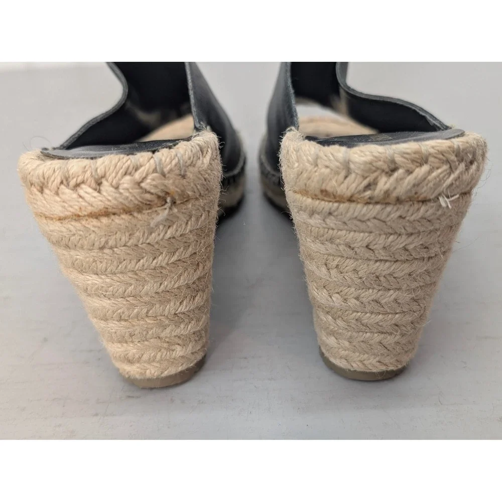 Enzo Angiolini‎ Espadrille Wedge Sandals Open Toe Mules Black Leather Women's 7M